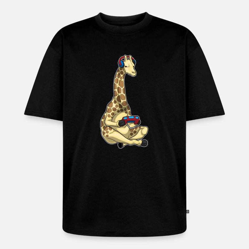 Giraffe Gamer Controller - Unisex Premium Oversized Bio T-Shirt - Schwarz