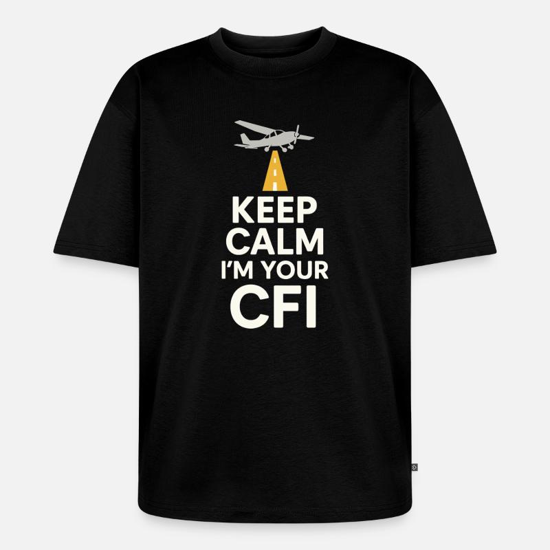 Fluglehrer Cfi Pilot Luftfahrtlehrer - Unisex Premium Oversized Bio T-Shirt - Schwarz
