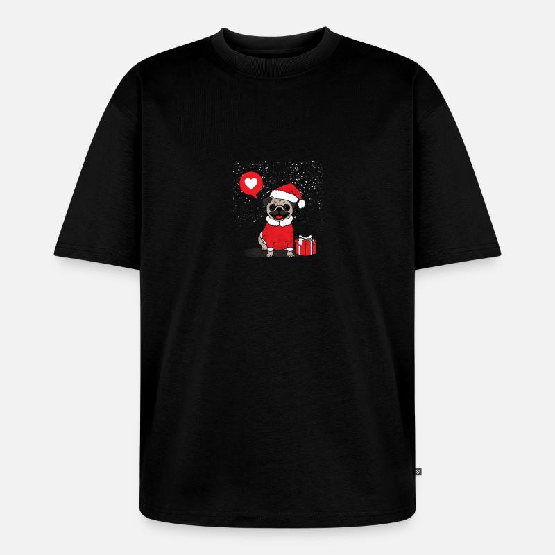 Weihnachtsmops / Mops - Unisex Premium Oversized Bio T-Shirt - Schwarz