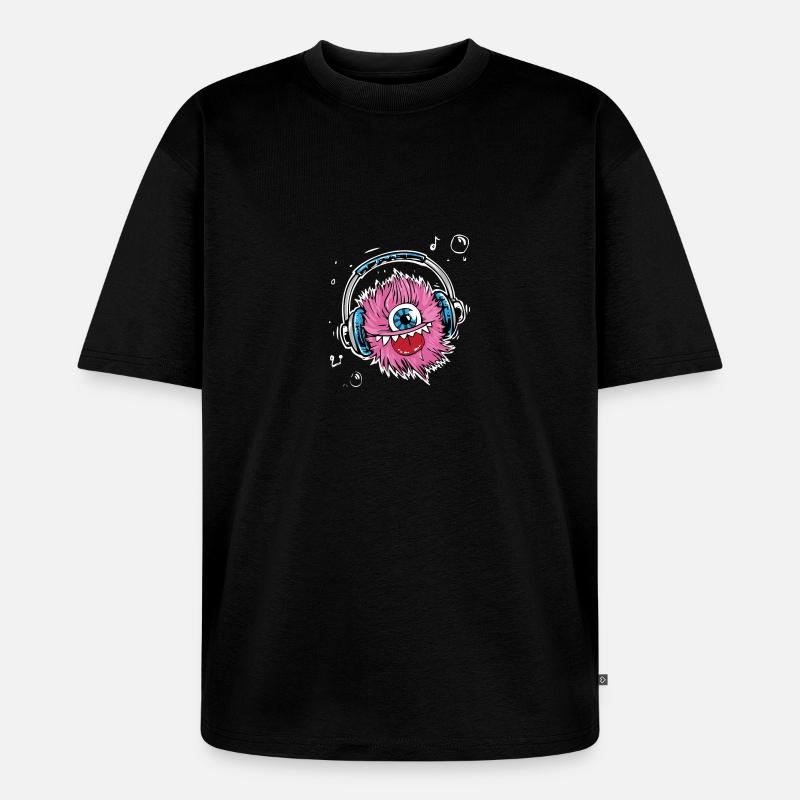 Monster mit Kopfhörer - Unisex Premium Oversized Bio T-Shirt - Schwarz