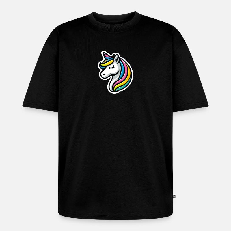 Einhorn Comic schlafend - Unisex Premium Oversized Bio T-Shirt - Schwarz