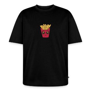 visage mignon mignon petit dessin animé dessin ani - T-shirt Premium bio oversize Unisexe - noir - Devant - Thijin (182cm) & Selfina (174cm)