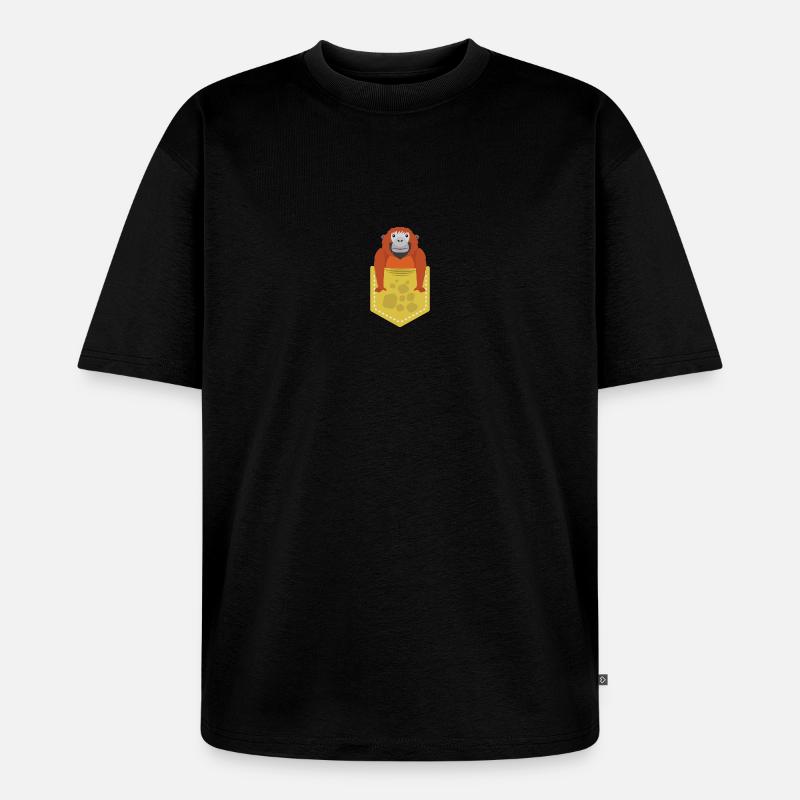 Affe / Seitentasche / Geschenk / Kinder - Unisex Premium Oversized Bio T-Shirt - Schwarz