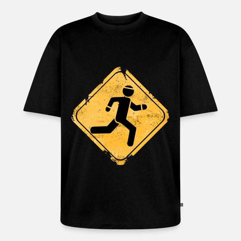Grunge Runner Überquerungs-Warnschild - Unisex Premium Oversized Bio T-Shirt - Schwarz