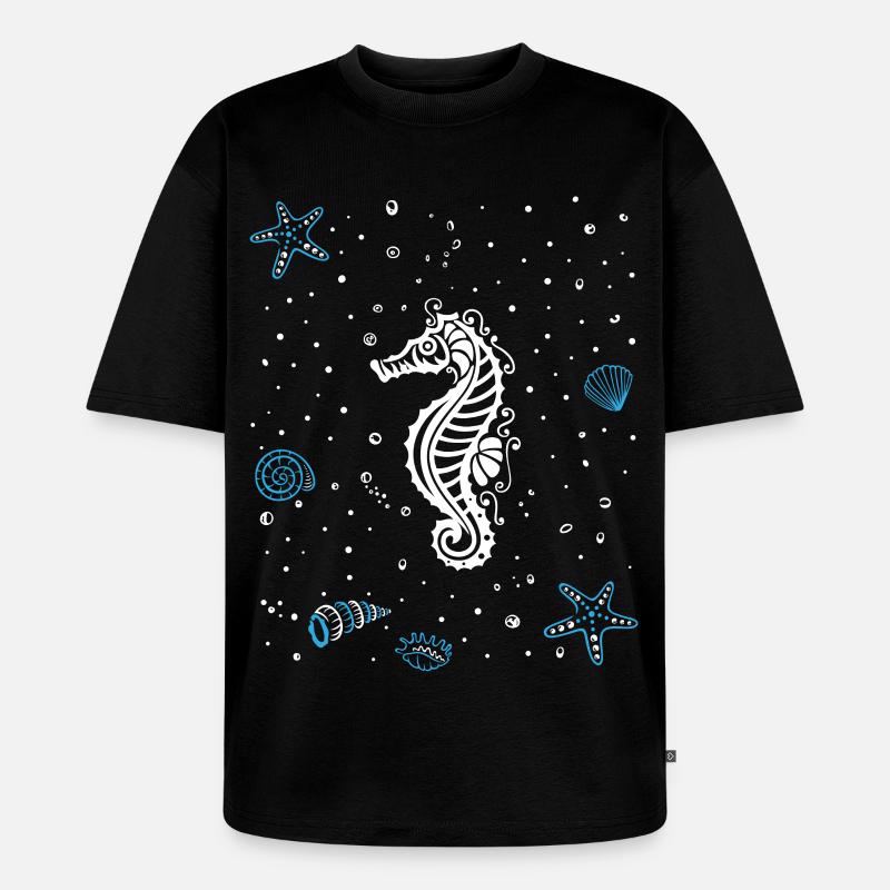 Seepferdchen mit Wasserspritzer. Maritim. - Unisex Premium Oversized Bio T-Shirt - Schwarz