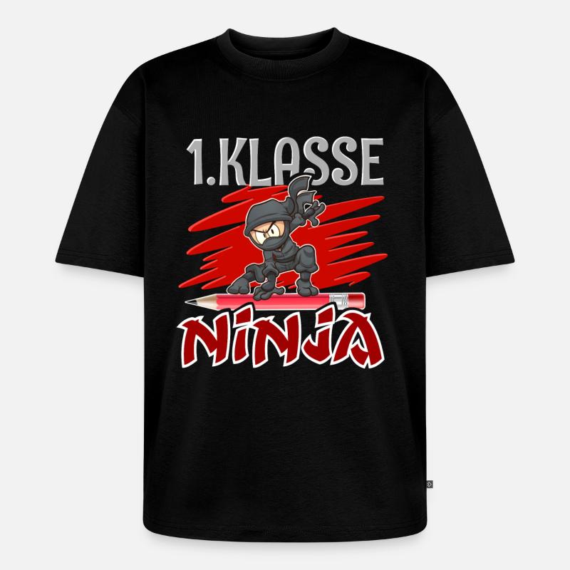 1. Klasse Ninja Einschulung - Unisex Premium Oversized Bio T-Shirt - Schwarz