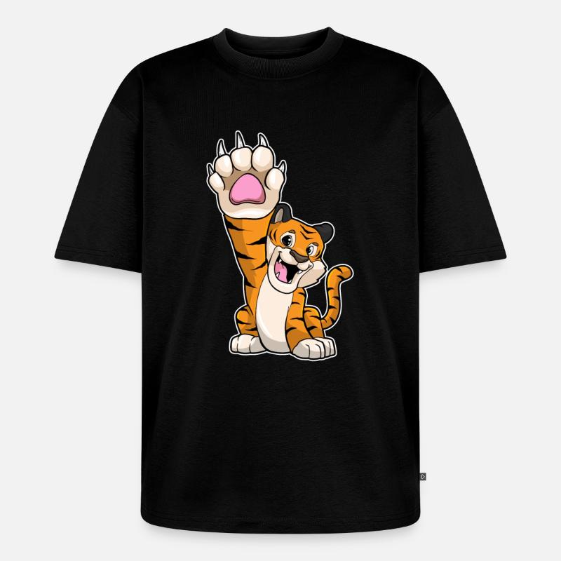 Tiger lustig High five - Unisex Premium Oversized Bio T-Shirt - Schwarz