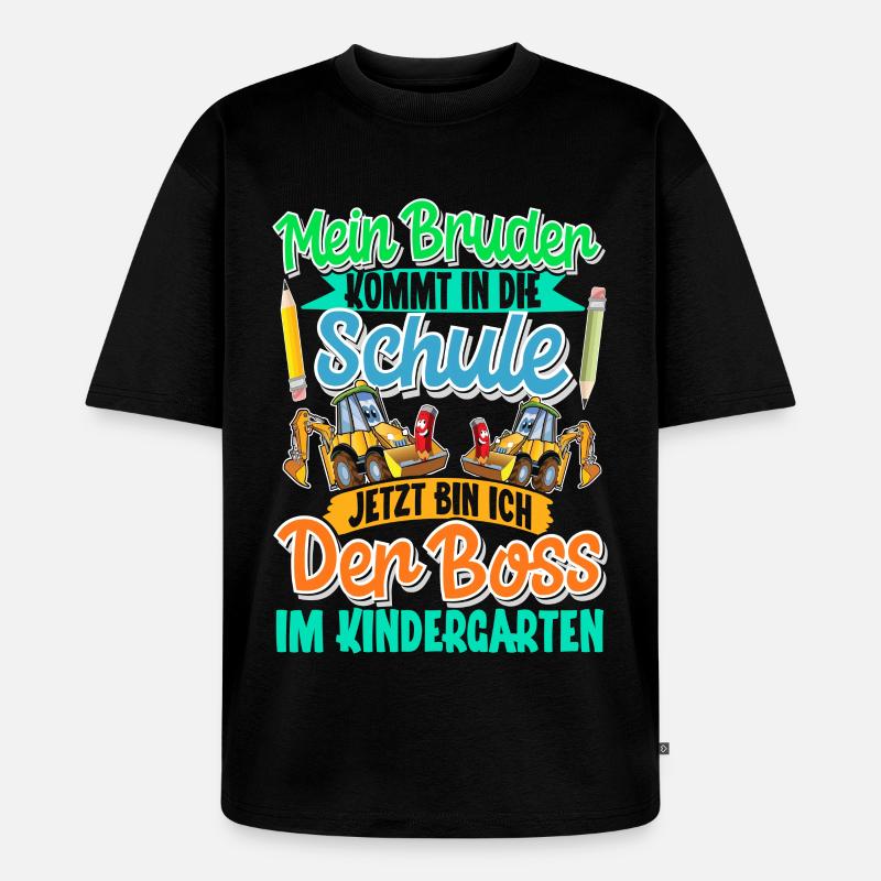 Bruder Bagger Einschulung Kindergarten - Unisex Premium Oversized Bio T-Shirt - Schwarz