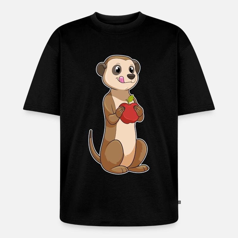 Erdmännchen mit Apfel - Unisex Premium Oversized Bio T-Shirt - Schwarz