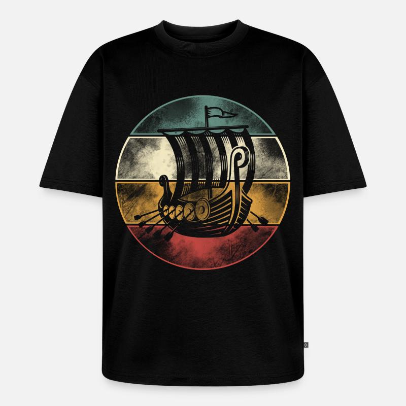 Wikinger Boot, Drachenboot Langschiff - Unisex Premium Oversized Bio T-Shirt - Schwarz
