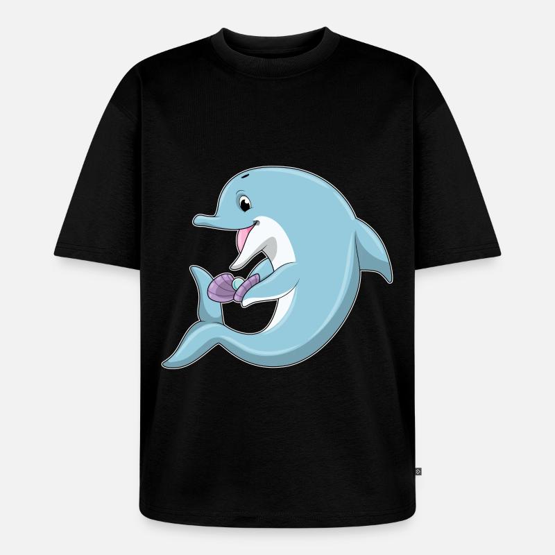 Delfin mit Perle - Unisex Premium Oversized Bio T-Shirt - Schwarz