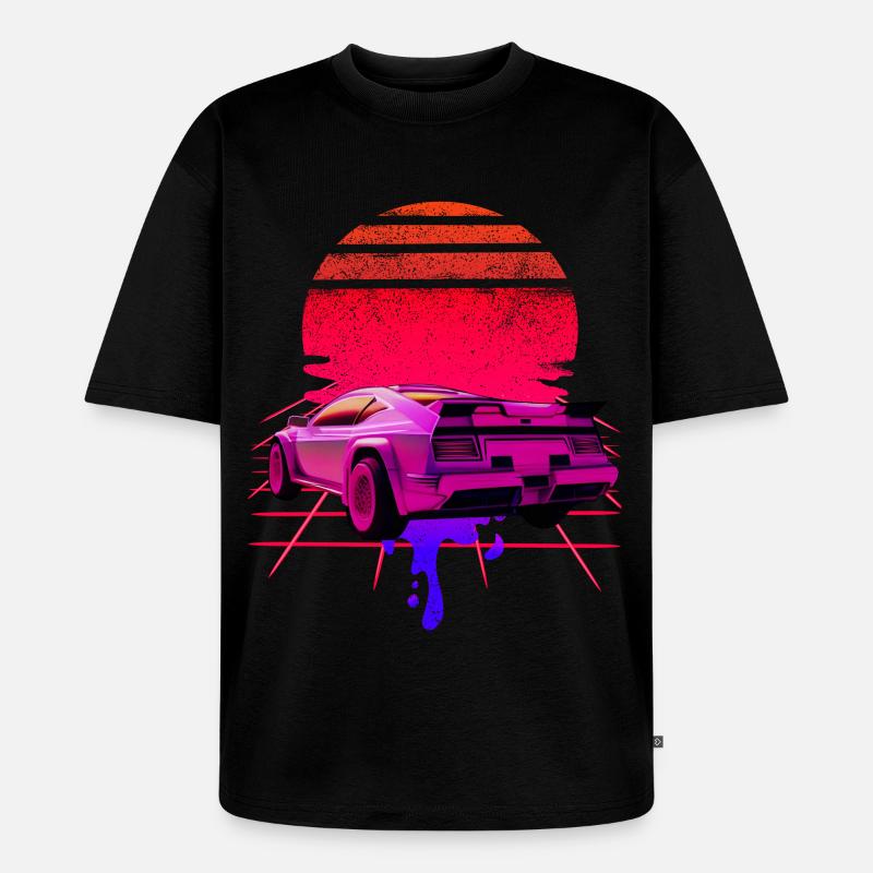 Retro Wave Supercar Sunset - Unisex Premium Oversized Bio T-Shirt - Schwarz
