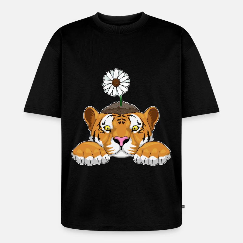 Tiger Gänseblümchen - Unisex Premium Oversized Bio T-Shirt - Schwarz