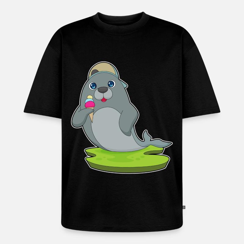 Seehund Eiswaffel - Unisex Premium Oversized Bio T-Shirt - Schwarz