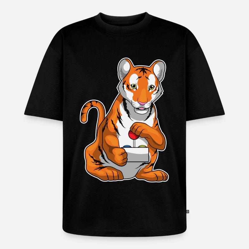 Tiger Gamer Controller - Unisex Premium Oversized Bio T-Shirt - Schwarz