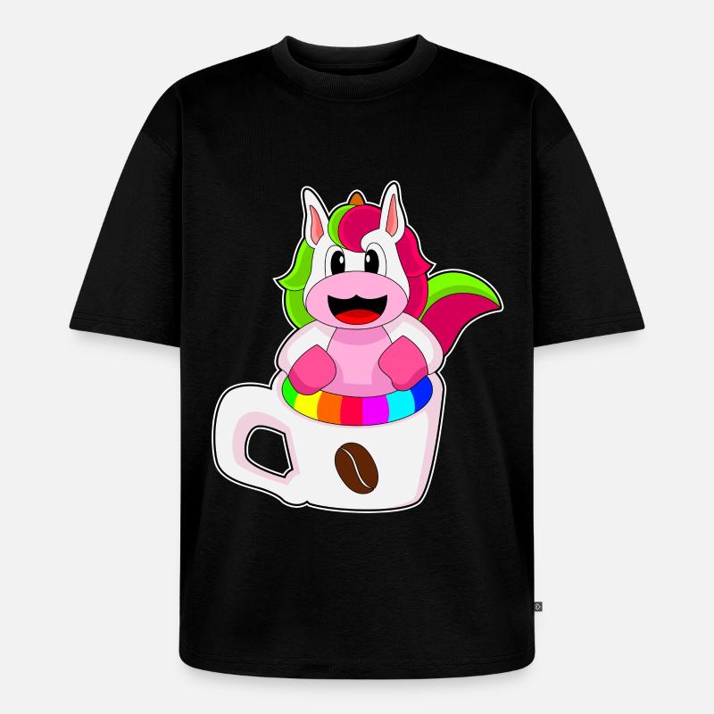 Einhorn Kaffee Kaffeebecher - Unisex Premium Oversized Bio T-Shirt - Schwarz