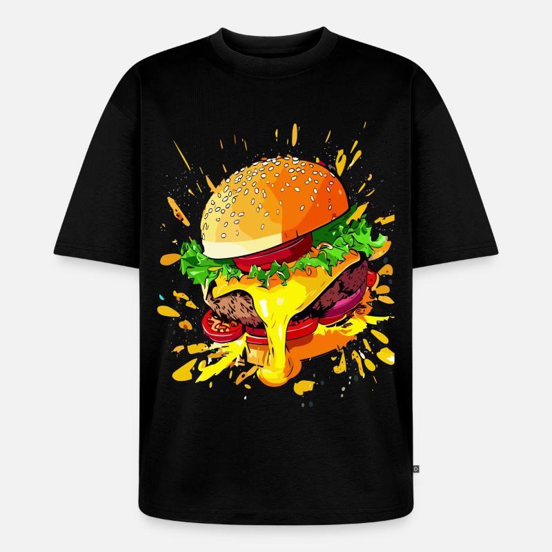 Extra Käse Burger Cheeseburger - Unisex Premium Oversized Bio T-Shirt - Schwarz