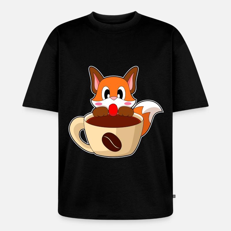 Fuchs Kaffee Tasse - Unisex Premium Oversized Bio T-Shirt - Schwarz