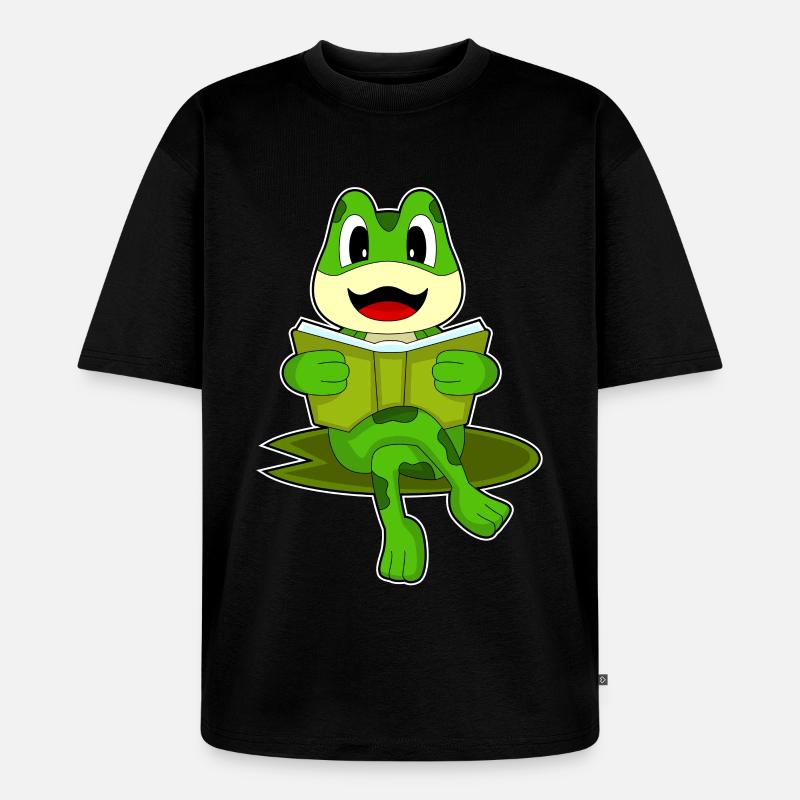 Frosch Nerd Buch - Unisex Premium Oversized Bio T-Shirt - Schwarz