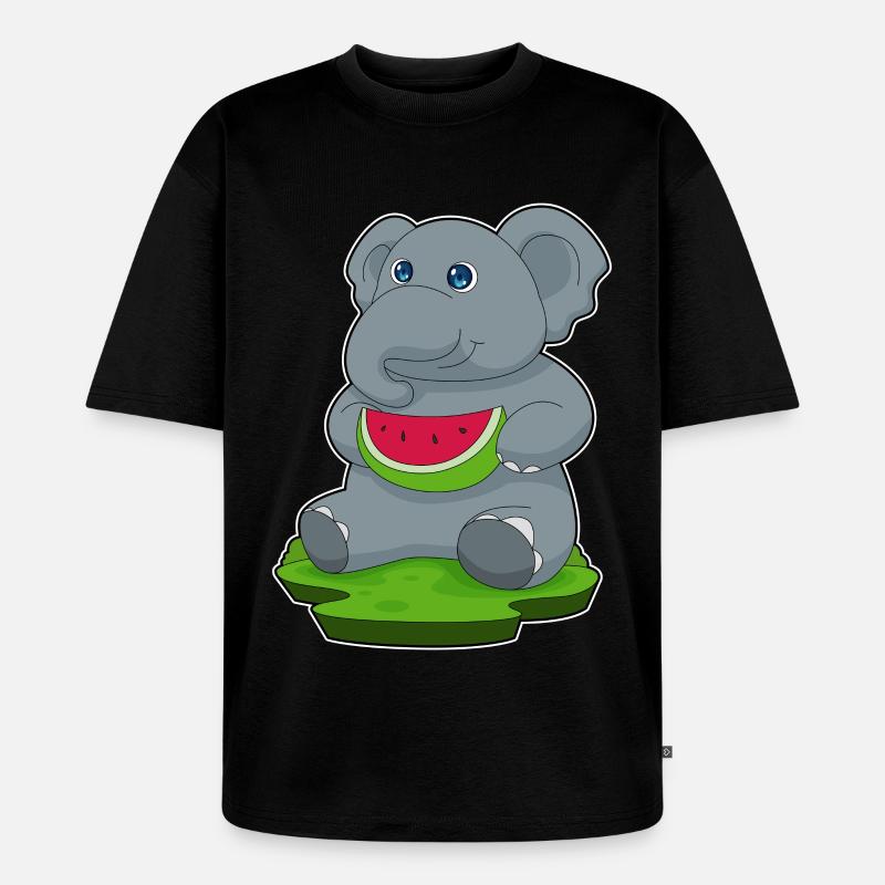 Éléphant Pastèque Fruit - T-shirt Premium bio oversize Unisexe - noir