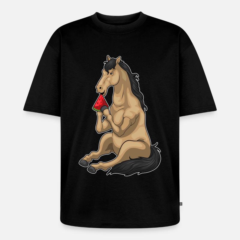 Cheval Pastèque Fruit - T-shirt Premium bio oversize Unisexe - noir