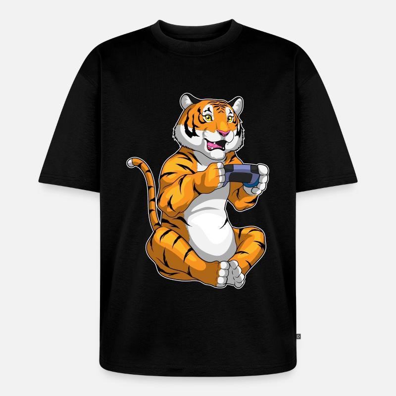 Tiger Gamer Controller - Unisex Premium Oversized Bio T-Shirt - Schwarz