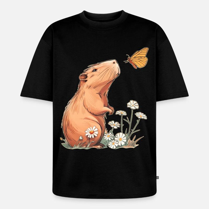 Capybara Schmetterling - Unisex Premium Oversized Bio T-Shirt - Schwarz