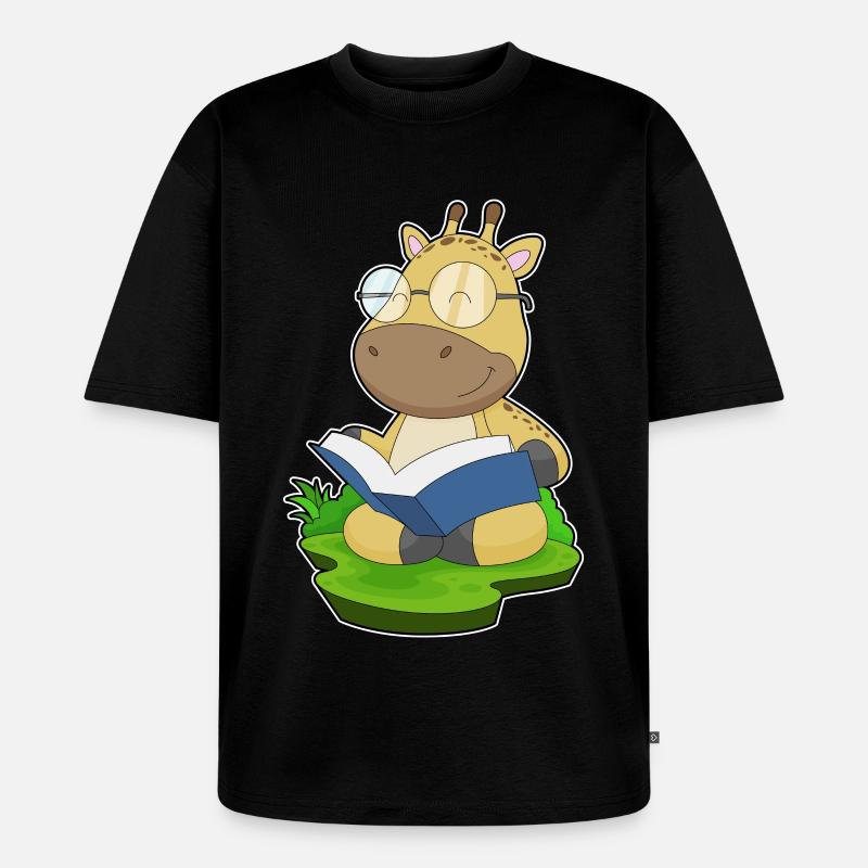 Giraffe Nerd Buch - Unisex Premium Oversized Bio T-Shirt - Schwarz