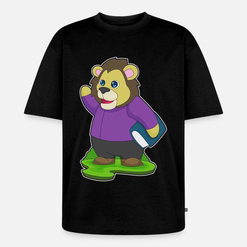 Löwe Nerd Buch - Unisex Premium Oversized Bio T-Shirt - Schwarz