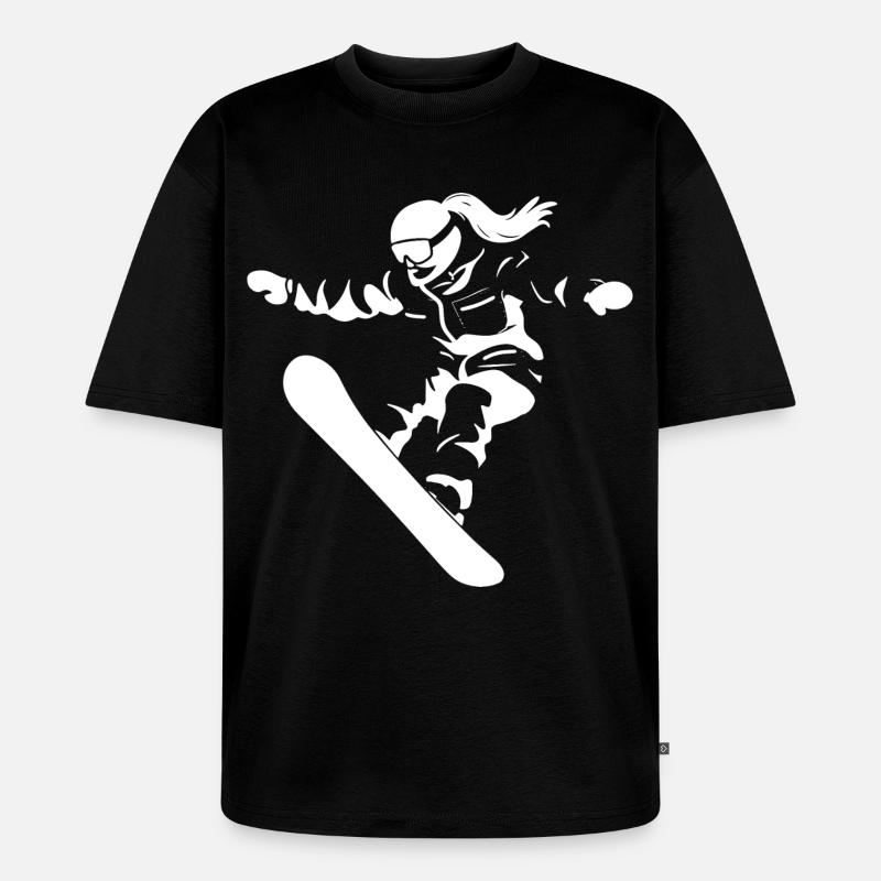 Dessin d’une snowboardeuse - T-shirt Premium bio oversize Unisexe - noir