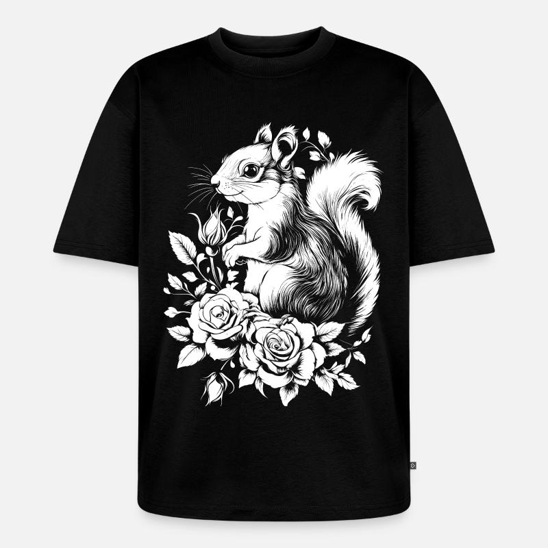 Eichhörnchen Ästhetik Rose Blumen Hörnchen - Unisex Premium Oversized Bio T-Shirt - Schwarz