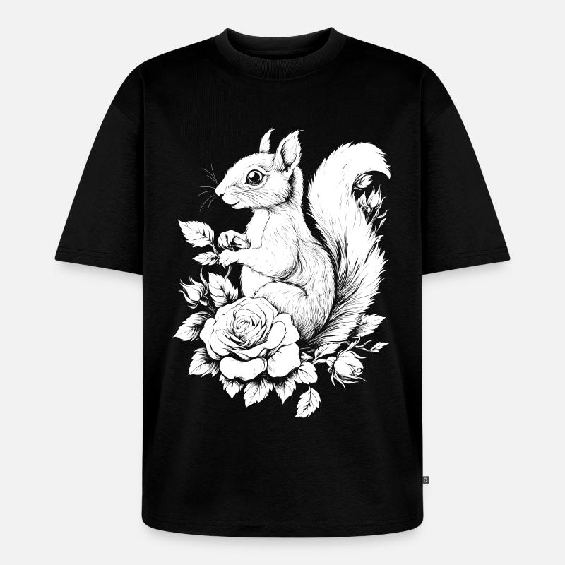 Eichhörnchen Blumen Rose Ästhetik Hörnchen - Unisex Premium Oversized Bio T-Shirt - Schwarz