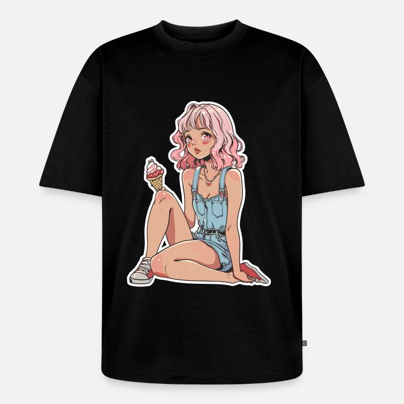 Eiscreme Mädchen - Unisex Premium Oversized Bio T-Shirt - Schwarz