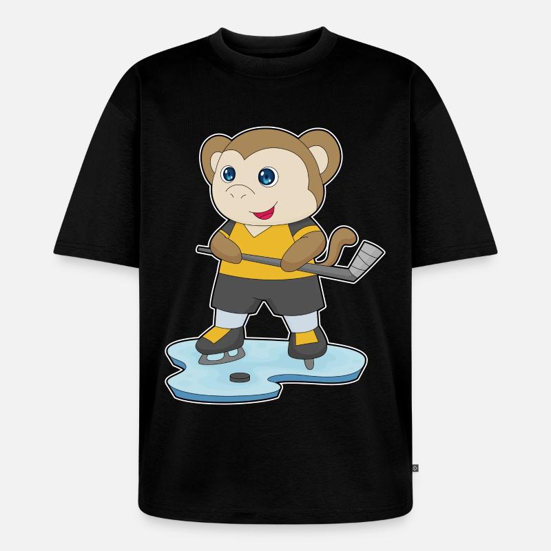 Affe Eishockey Eishockeyschläger - Unisex Premium Oversized Bio T-Shirt - Schwarz