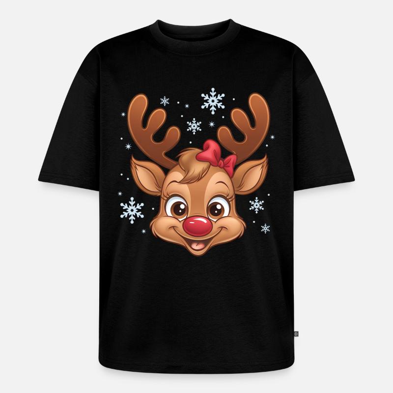 Süßes Rentier-Mädchen mit Schneeflocken - Unisex Premium Oversized Bio T-Shirt - Schwarz