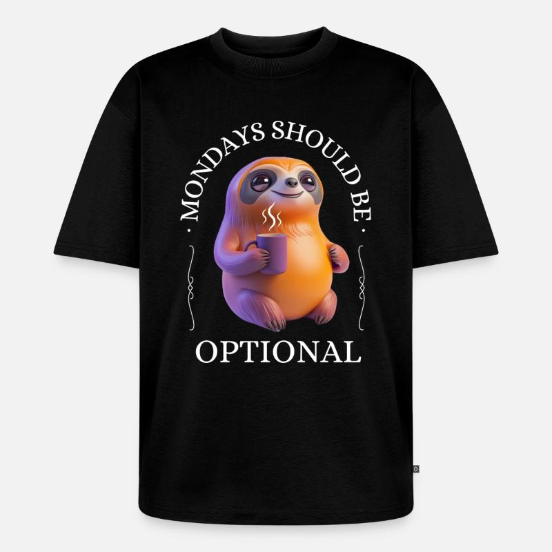 Monday grouch – coffee-drinking sloth - Unisex Premium Oversized Organic T-Shirt - black