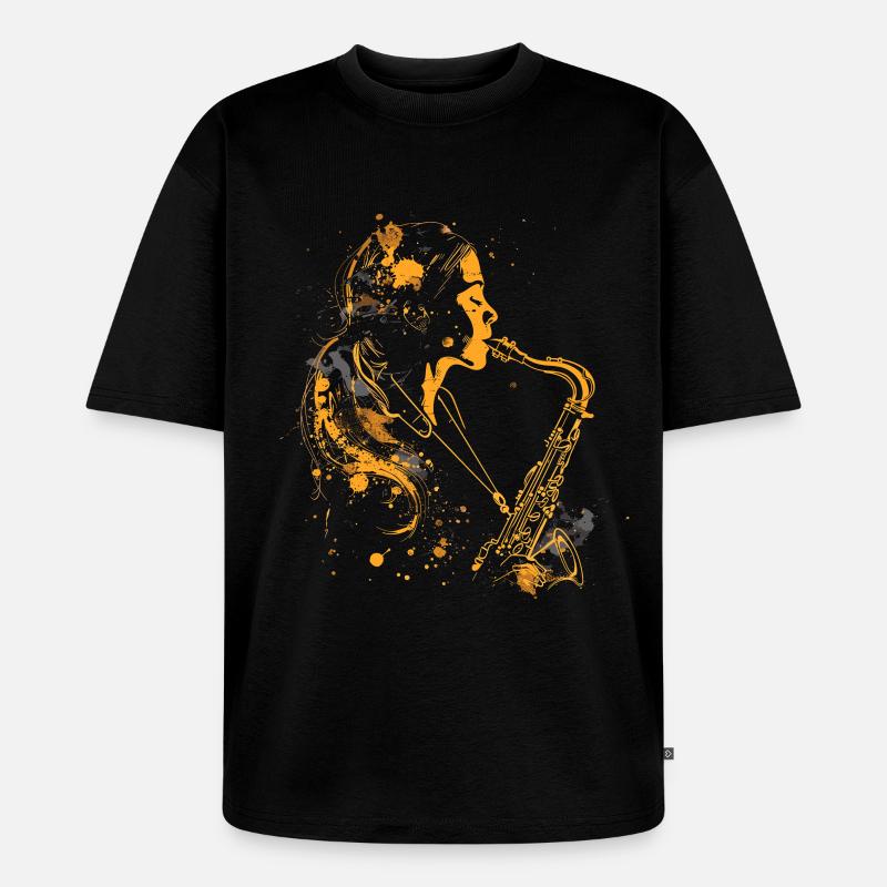 Saxophon Mädchen Graffiti - Unisex Premium Oversized Bio T-Shirt - Schwarz