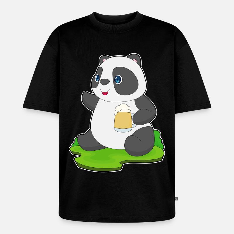 Panda Bier - Unisex Premium Oversized Bio T-Shirt - Schwarz