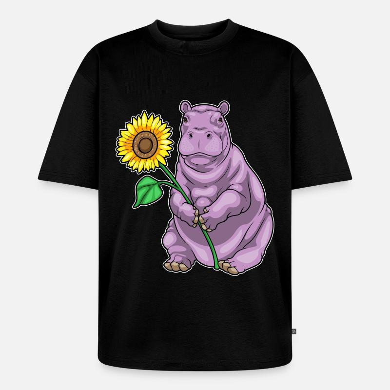 Nilpferd Sonnenblume Blumen - Unisex Premium Oversized Bio T-Shirt - Schwarz