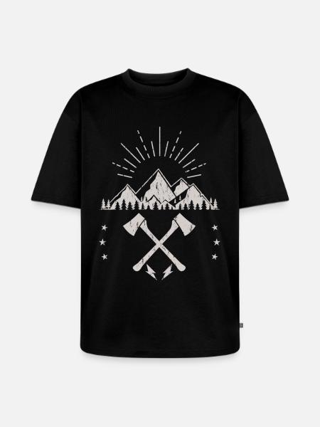 Rugged Mountain Sunrise Axe Emblem - Unisex Premium Oversized Organic T-Shirt - black
