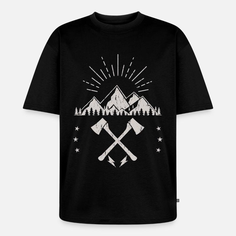 Rugged Mountain Sunrise Axe Emblem - Unisex Premium Oversized Organic T-Shirt - black