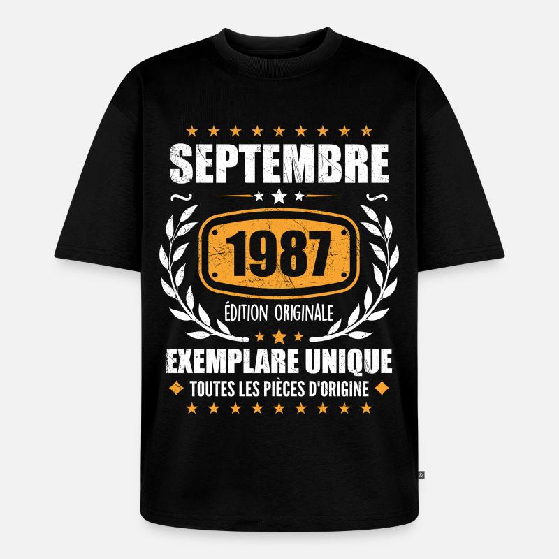 September 1987 Unikat - September 1987 - Unisex Premium Oversized Bio T-Shirt - Schwarz