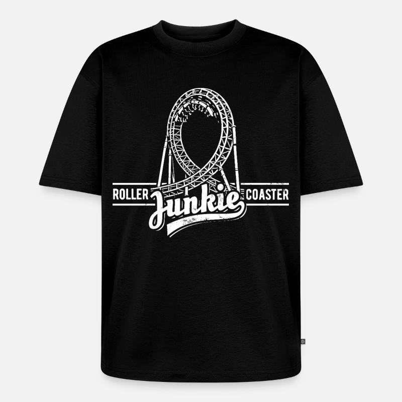 Rollercoaster Junkie -  Achterbahn - Looping - Unisex Premium Oversized Bio T-Shirt - Schwarz