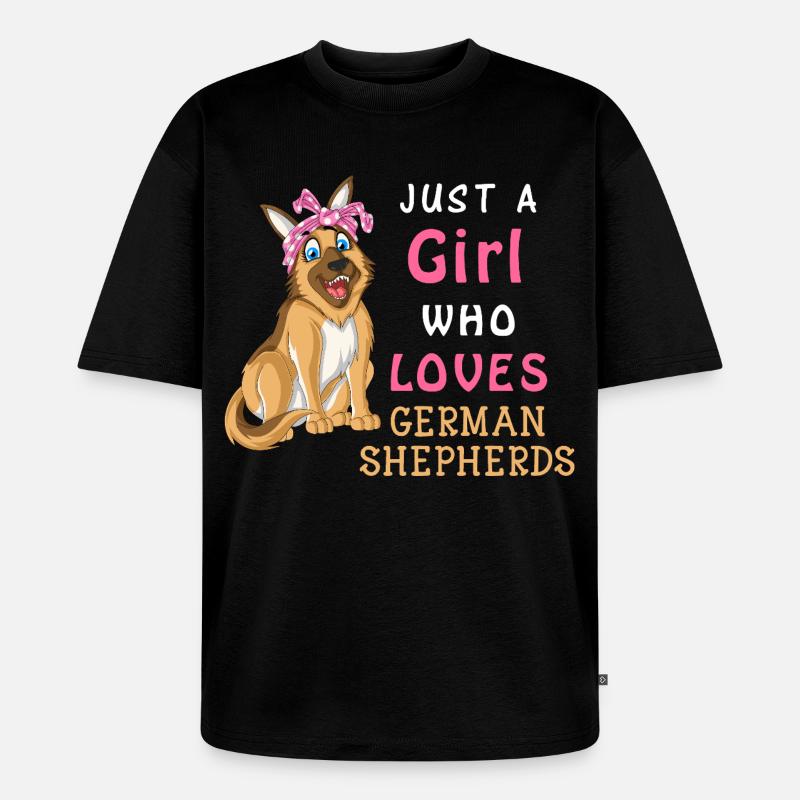 Mädchen liebt Deutschen Schäferhund - Unisex Premium Oversized Bio T-Shirt - Schwarz