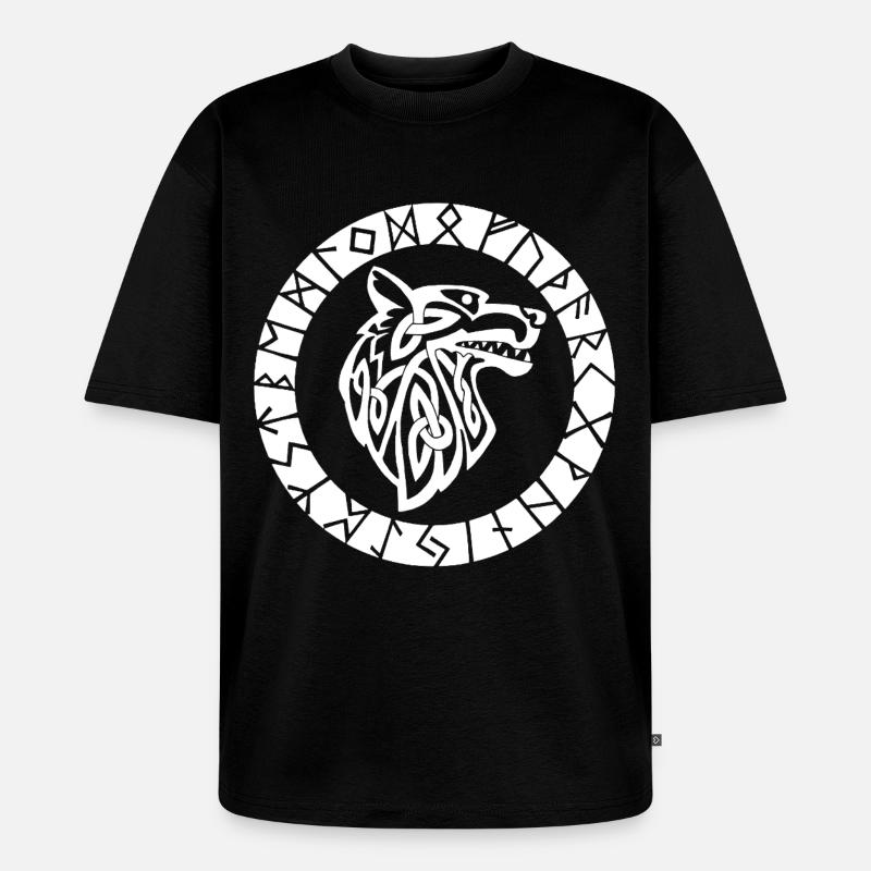 Wikinger-Emblem des weißen Wolfes - Unisex Premium Oversized Bio T-Shirt - Schwarz