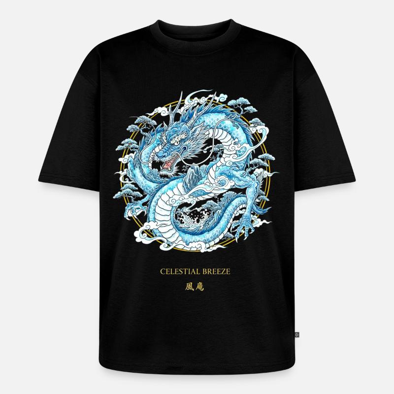 Celestial Breeze Himmlischer Winddrache - Unisex Premium Oversized Bio T-Shirt - Schwarz