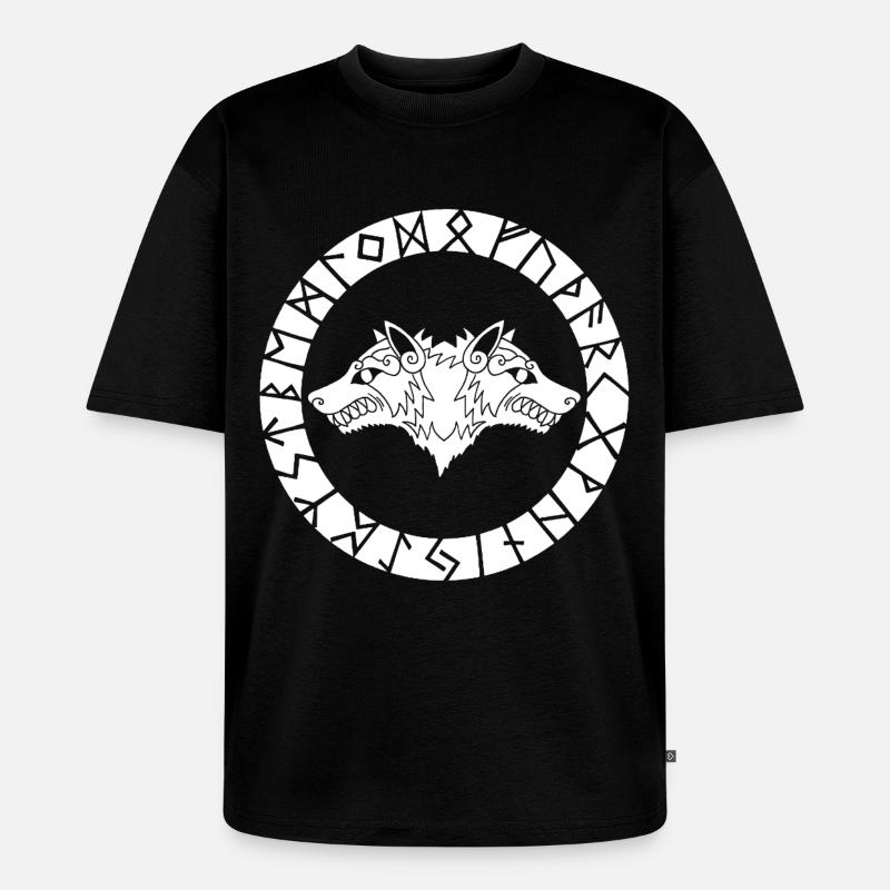 Wikingerwolf mit zwei Köpfen - Unisex Premium Oversized Bio T-Shirt - Schwarz