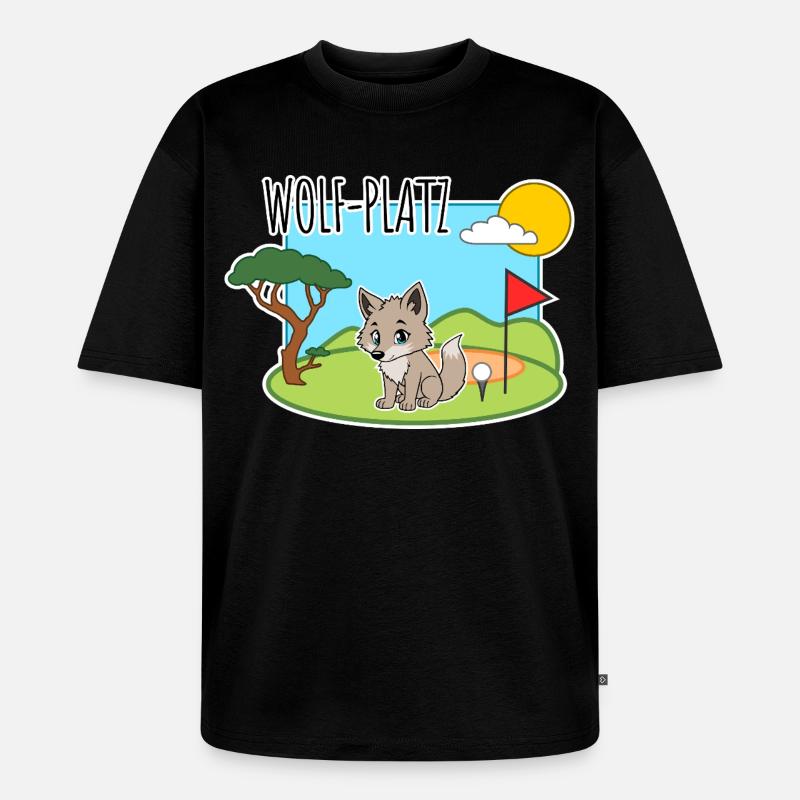 Wolf-Platz - Ein Wolf auf dem Golfplatz - Unisex Premium Oversized Bio T-Shirt - Schwarz