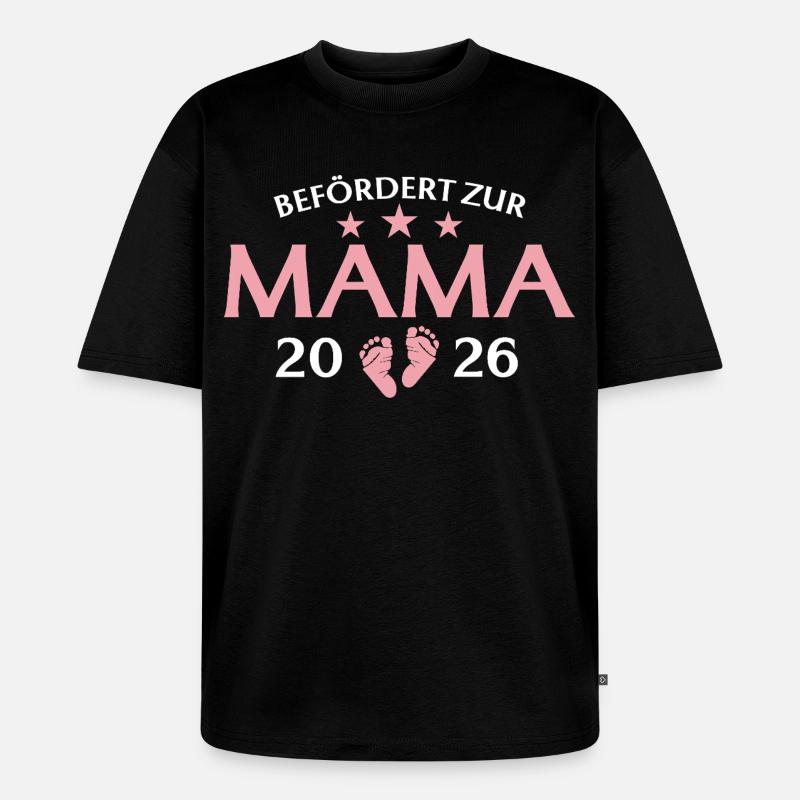 Mutter 2026 Befördert zur Mama - Unisex Premium Oversized Bio T-Shirt - Schwarz