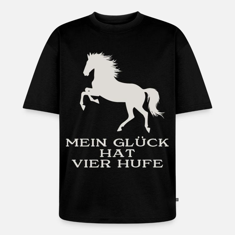 Mein Glück hat vier Hufe - Unisex Premium Oversized Bio T-Shirt - Schwarz